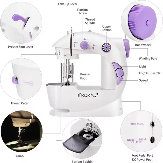 Mini Dual-Speed Sewing Machine with LED & Foot Pedal