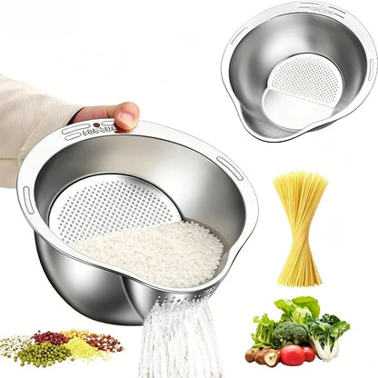 Stainless Steel Rice Bowl with Drain Hole Rice Vegetable Washing Basket Fruit Strainer Colander Basket Kitchen Drain Basket