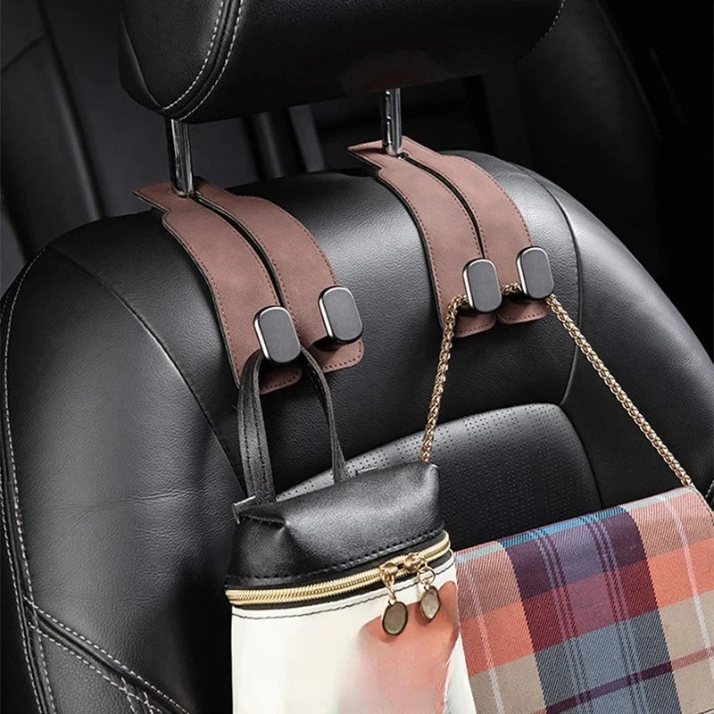 Quality Car Headrest Hook Premium Suede Rear Seat Hanging Dual Hook 20KG Large Load-Bearing Alloy Hook Hanger Universal
