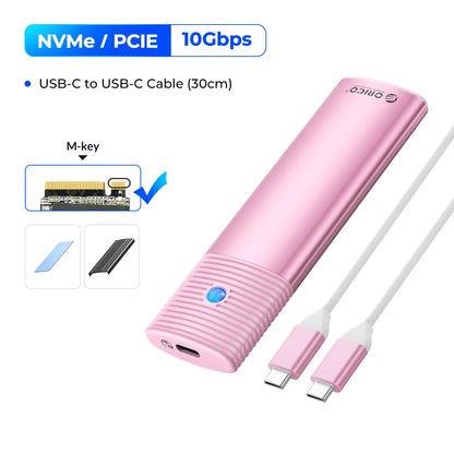 ORICO M2 NVMe SSD Enclosure 10Gbps PCIe M.2 NVMe SATA SSD Case Portable USB C 3.2Gen2 Tool Free External Adapter with Metal Heat