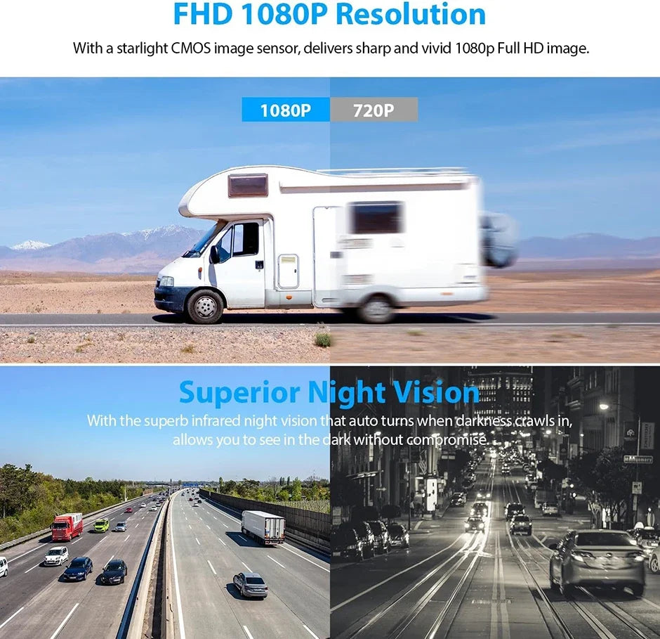 WiFi Wireless  Solar Backup Camera Magnetic BaseAI Blind Spot Alarm Backup for IPhone Android Bus Van Truck RV Front Rear View