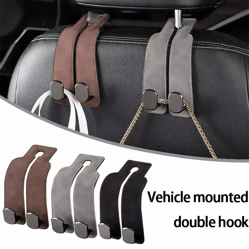 Quality Car Headrest Hook Premium Suede Rear Seat Hanging Dual Hook 20KG Large Load-Bearing Alloy Hook Hanger Universal