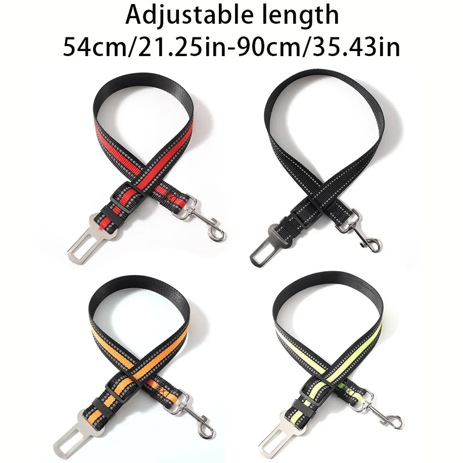 Pets Car Seat Belt, Attaches To Harness & Collar, Adjustable Travel Restraint Fits Small - Large Pups for Safety & Comfort