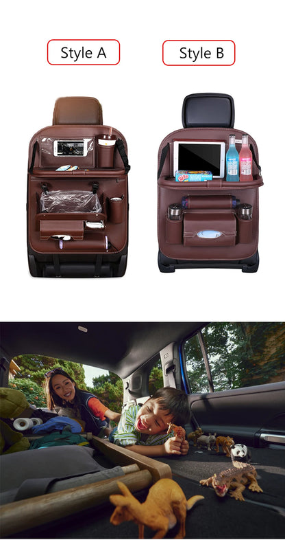 Car Seat Back Organizer with Foldable Table Tray Multi-functional Storage Organizer Pockets Kick Mats Seat Interior Accessories