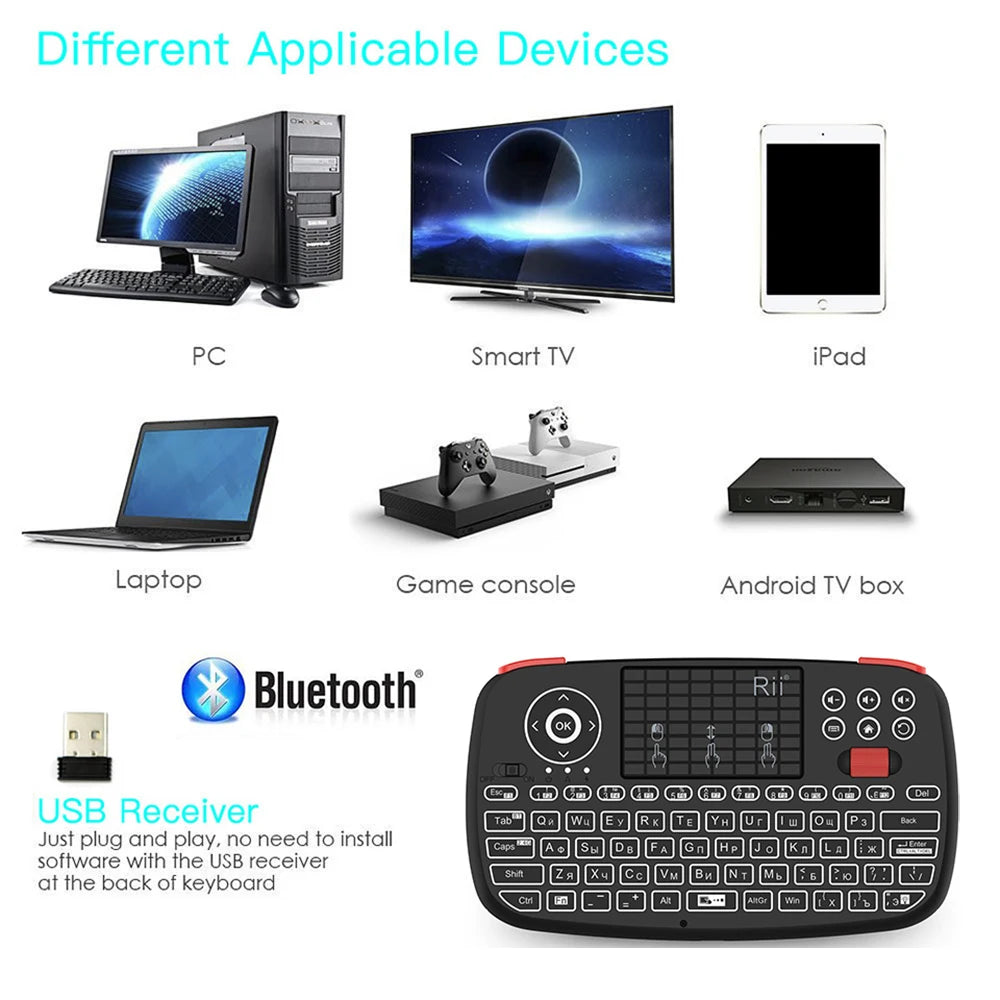 Rii i4 Mini Bluetooth Wireless Keyboard With Touchpad 2.4GHz Backlit Mouse Remote Control For Windows Android TV Box Smart TV