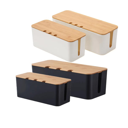 Large Cable Management Box – Wooden Style Cord Organizer and Cover for TV Wires, Computer, USB Hub and Under Desk Power Strip –
