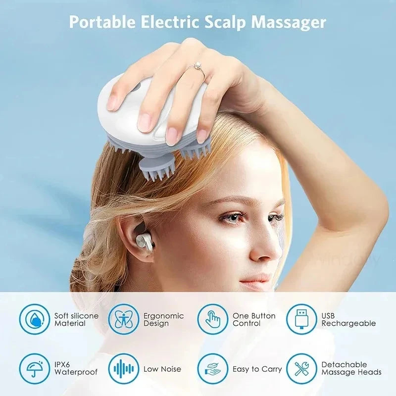 Electric Scalp Massager Head Massage Device Adjustable Speed Deep Tissue Vibration Hair Growth Relaxation Waterproof Tool