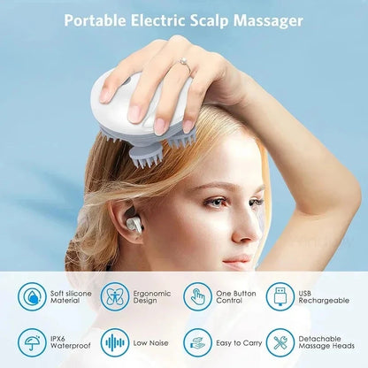 Electric Scalp Massager Head Massage Device Adjustable Speed Deep Tissue Vibration Hair Growth Relaxation Waterproof Tool