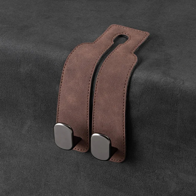 Quality Car Headrest Hook Premium Suede Rear Seat Hanging Dual Hook 20KG Large Load-Bearing Alloy Hook Hanger Universal