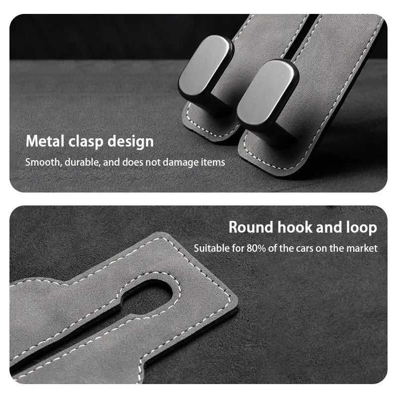Quality Car Headrest Hook Premium Suede Rear Seat Hanging Dual Hook 20KG Large Load-Bearing Alloy Hook Hanger Universal