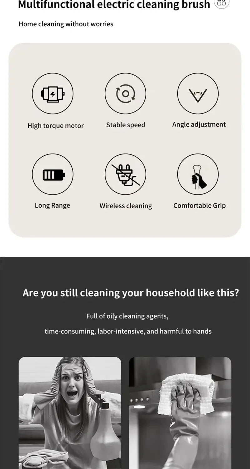 Multifunctional Electric Cleaning Brush Electric Cordless Spin Scrubber Toilet Mops Portable Cleaning Tool For Kitchen/Bathroom