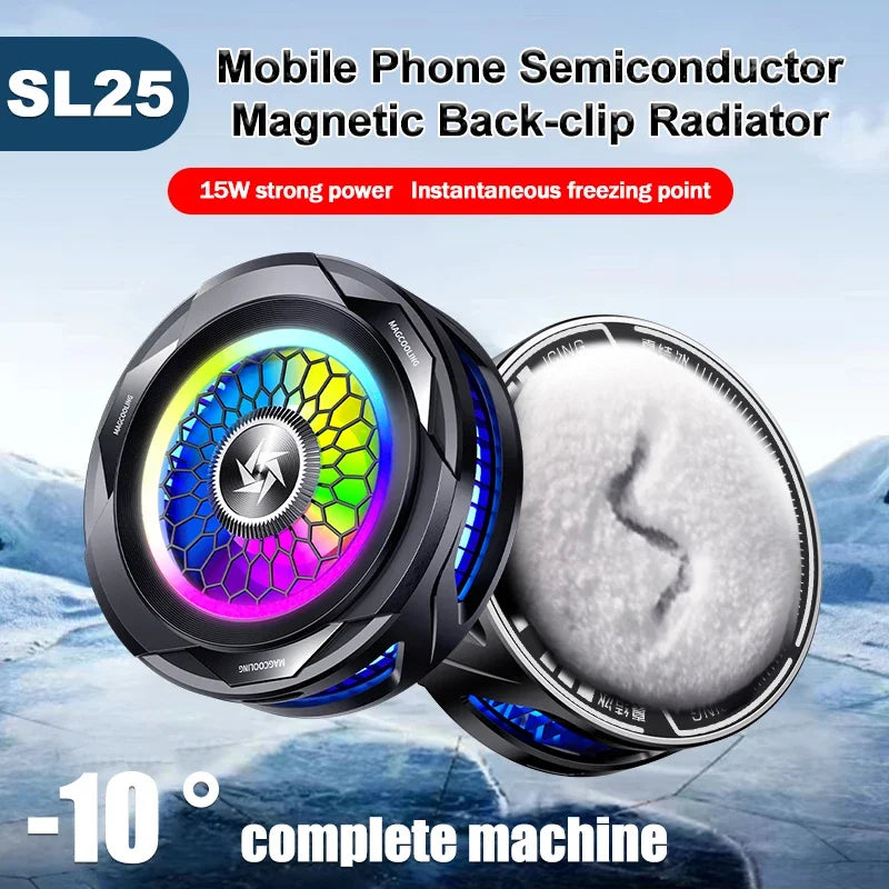 15W High Power Magnetic/ Back-clip 2 in 1 Semiconductor Freezable Ice Cooling Radiator SL25 Mobile Phone Summer PUBG Game Cooler