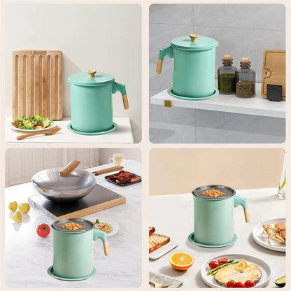 LMETJMA Bacon Grease Container with Strainer 1.4L Stainless Steel Oil Filter Pot Cooking Oil Storage Pot with Strainer JT403