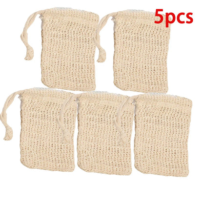 Natural Cotton Linen Foaming Soap Bag Saver Net Mesh Massage Exfoliator Pouch Bathing Bubble Maker Cleaning Tool 1/2/5pcs