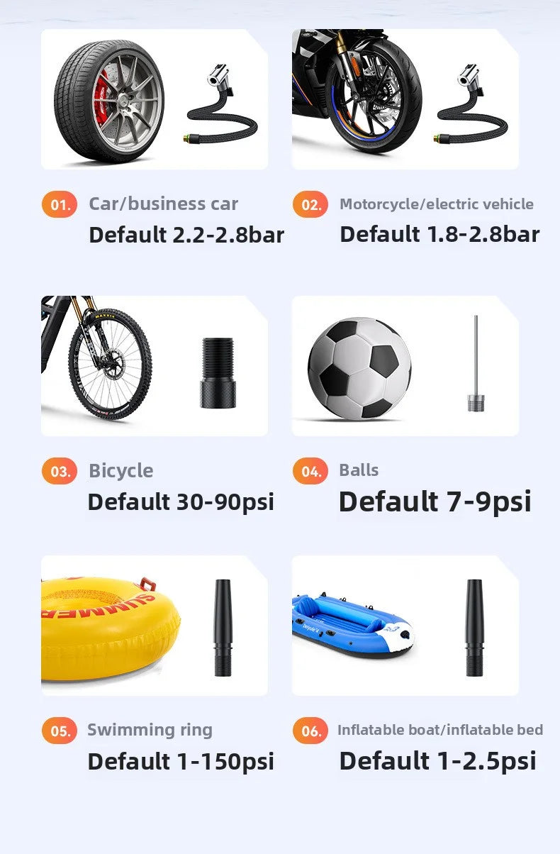 Wireless/Wired Electric Tire Inflator LCD Digital Display Portable Tyre Inflator with LED Light Digital Inflator Inflatable Pump
