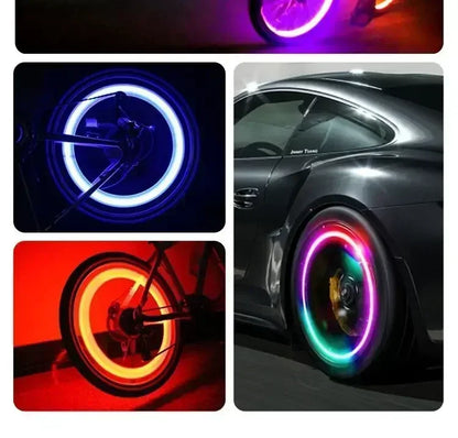 2PCS Colorful LED Wheel Valve Lights Motorcycle Car Wheel Tire Valve Caps Universal Dustproof Bicycle Valve Cover