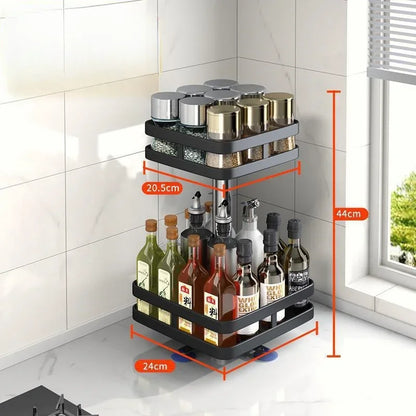 360°Rotation Spice Rack Non-Skid Organizer Jar Carbon Steel Storage Tray For Seasonings And Spices Cans For Kitchen Accessories