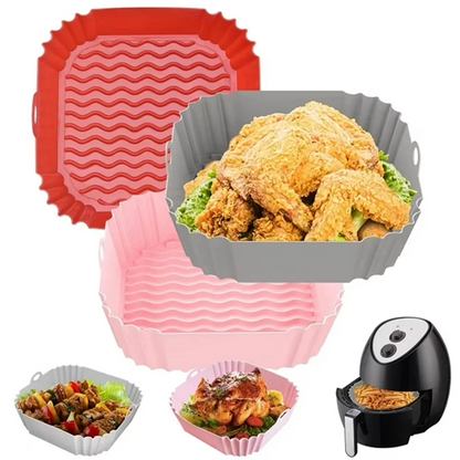 Silicone Air Fryer Liners, Replacement of Parchment Paper Liner - Reusable & Heat Resistant Air Fryer Silicone Baking Tray