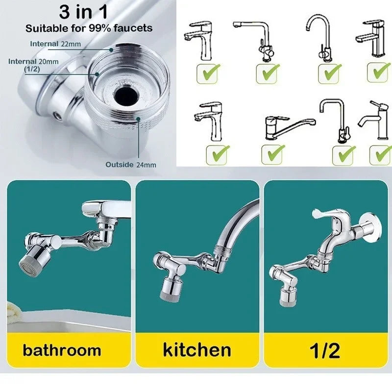 1080° Rotatable Faucet Extender Sprayer Head 2 Modes Universal Bathroom Tap Extend Adapter Aerator
