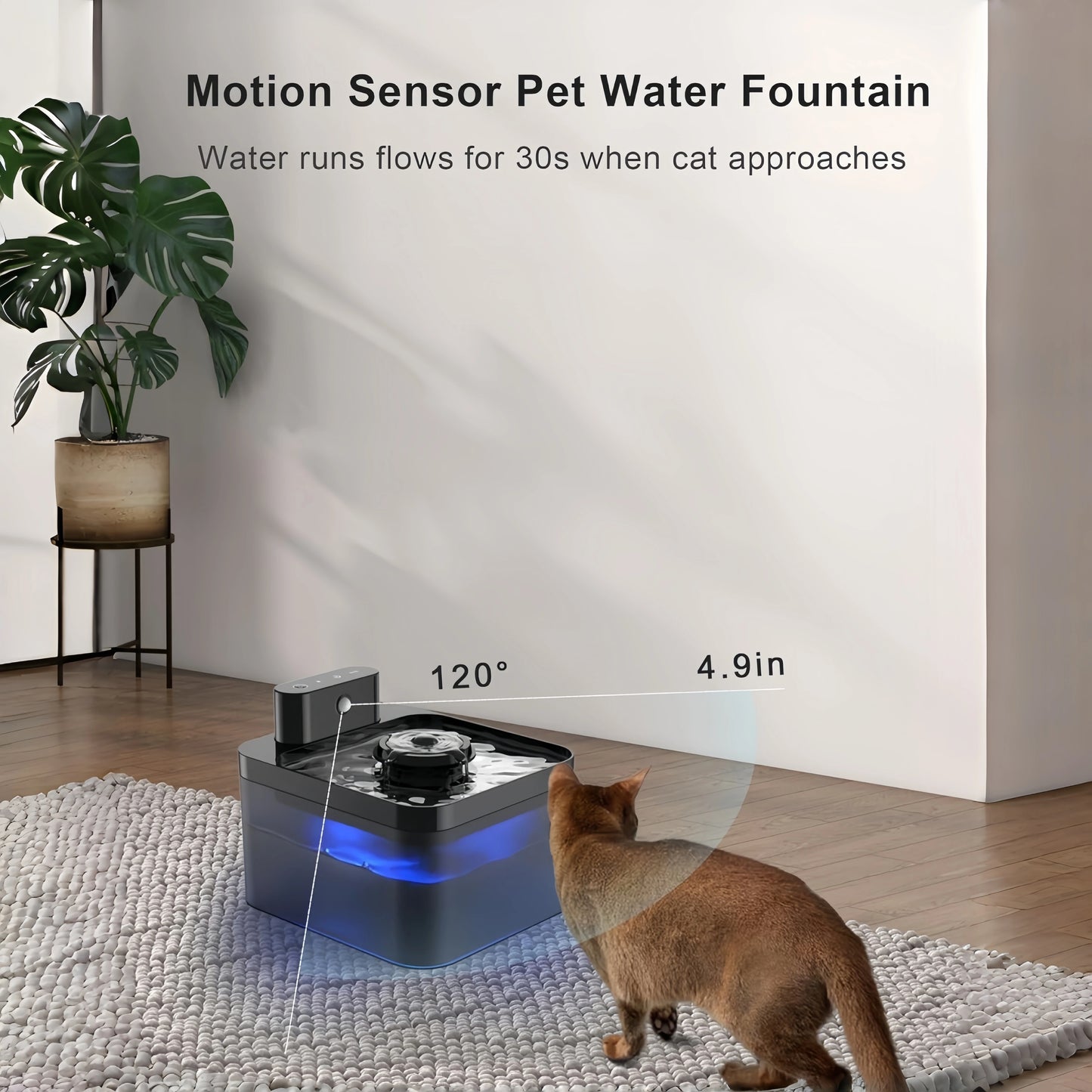 Smart Wireless Cat Water Fountain Cordless Rechargeable Battery Operated 2.2L Automatic Pet Water Dispenser with Motion Sensor