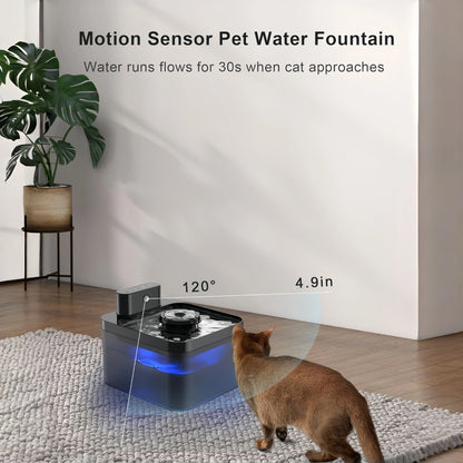 Smart Wireless Cat Water Fountain Cordless Rechargeable Battery Operated 2.2L Automatic Pet Water Dispenser with Motion Sensor