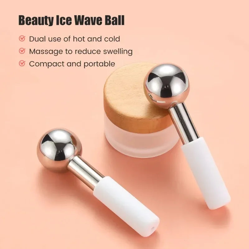 Ice Globes for Face & Eye Unbreakable Stainless Steel Cooling Roller Tool Gua Sha for Face Eye Body Skin Care Ice Wave Ball