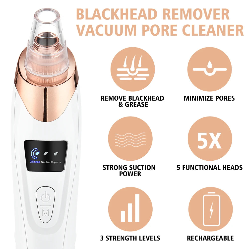 Electric Vacuum Blackhead Remover EMS Ultrasonic Skin Scrubber Spatula Pimple Acne Needle Tool Facial Pore Cleaner Skin Care Set