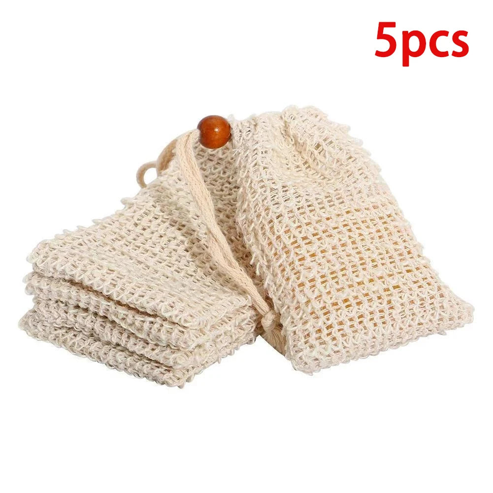 Natural Cotton Linen Foaming Soap Bag Saver Net Mesh Massage Exfoliator Pouch Bathing Bubble Maker Cleaning Tool 1/2/5pcs