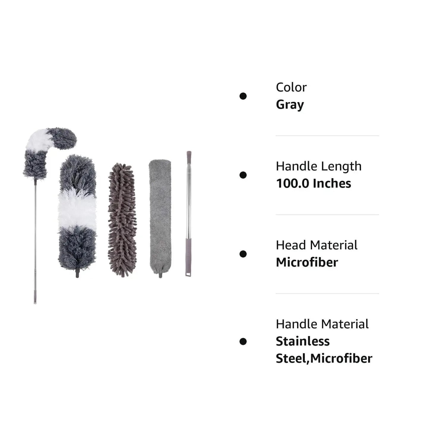 Retractable Microfiber Gap Dust Cleaner with Extension Pole Reusable Bendable Long Handle Feather Duster Kit for House Cleaning