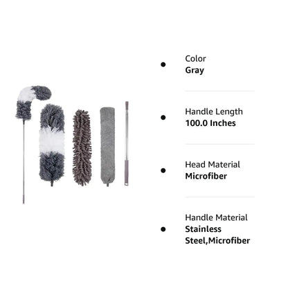 Retractable Microfiber Gap Dust Cleaner with Extension Pole Reusable Bendable Long Handle Feather Duster Kit for House Cleaning