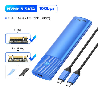 ORICO M2 NVMe SSD Enclosure 10Gbps PCIe M.2 NVMe SATA SSD Case Portable USB C 3.2Gen2 Tool Free External Adapter with Metal Heat