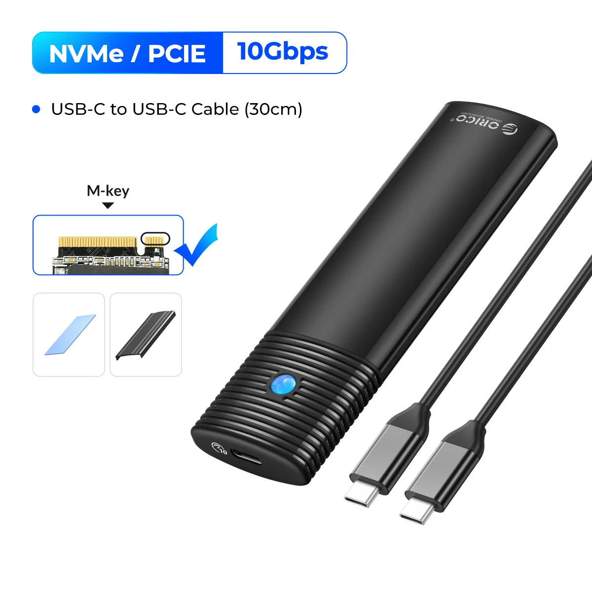 ORICO M2 NVMe SSD Enclosure 10Gbps PCIe M.2 NVMe SATA SSD Case Portable USB C 3.2Gen2 Tool Free External Adapter with Metal Heat