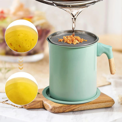 LMETJMA Bacon Grease Container with Strainer 1.4L Stainless Steel Oil Filter Pot Cooking Oil Storage Pot with Strainer JT403