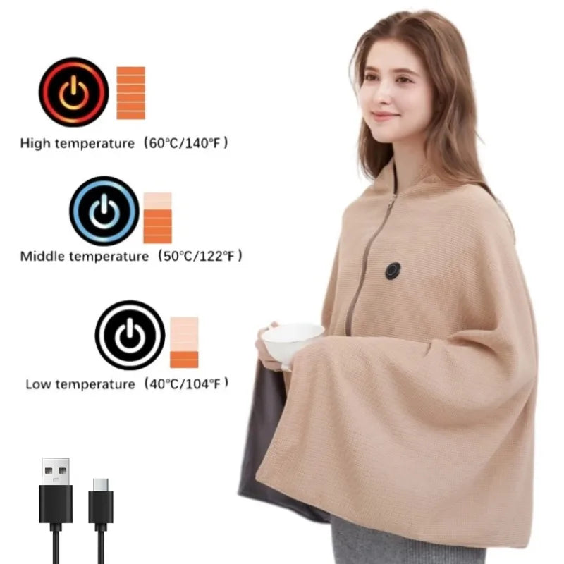 Office USB Electric Heated Blanket 3 Heating Levels Fleece Heated Mat Wearable Body Warmer Blanket  Household ，Machine Washable