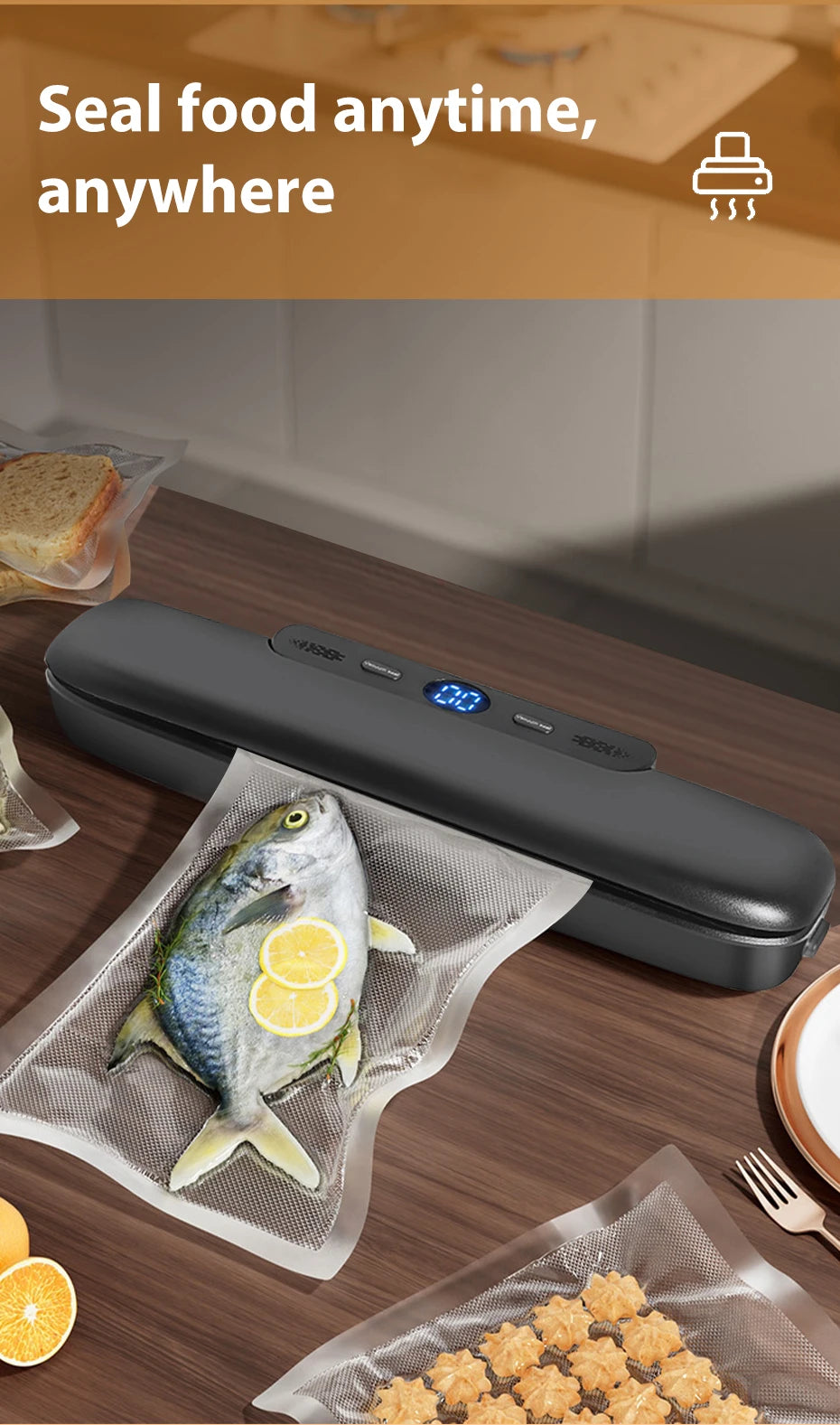 Home Kitchen Vacuum Food Sealer Packaging Machine, One-Click Automatic Vacuum Sealing System, Multifunctional Portable Fresh