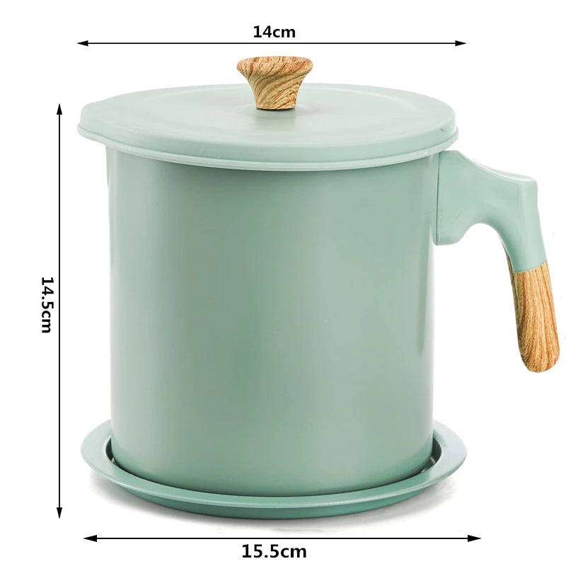 LMETJMA Bacon Grease Container with Strainer 1.4L Stainless Steel Oil Filter Pot Cooking Oil Storage Pot with Strainer JT403