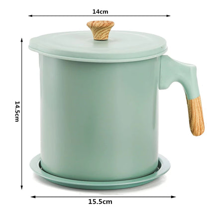 LMETJMA Bacon Grease Container with Strainer 1.4L Stainless Steel Oil Filter Pot Cooking Oil Storage Pot with Strainer JT403