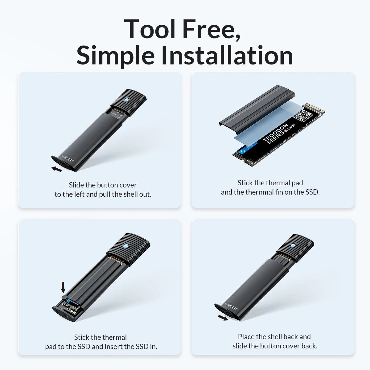 ORICO M2 NVMe SSD Enclosure 10Gbps PCIe M.2 NVMe SATA SSD Case Portable USB C 3.2Gen2 Tool Free External Adapter with Metal Heat