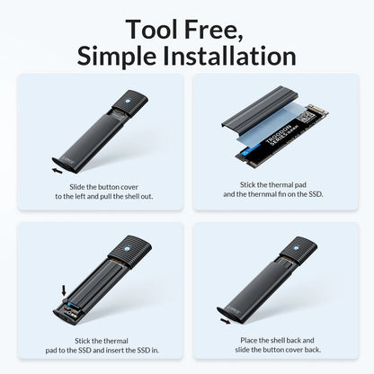 ORICO M2 NVMe SSD Enclosure 10Gbps PCIe M.2 NVMe SATA SSD Case Portable USB C 3.2Gen2 Tool Free External Adapter with Metal Heat