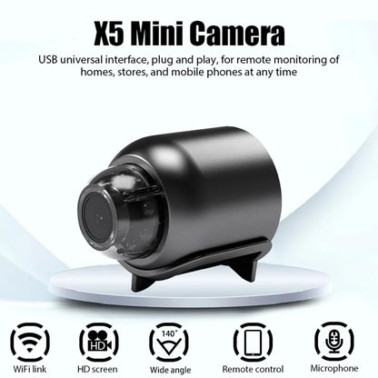 1080P HD X5 Mini WiFi Camera Included Sound Detector for Home Office 140 Degrees Micro Baby Monitor Night Vision IP Cam