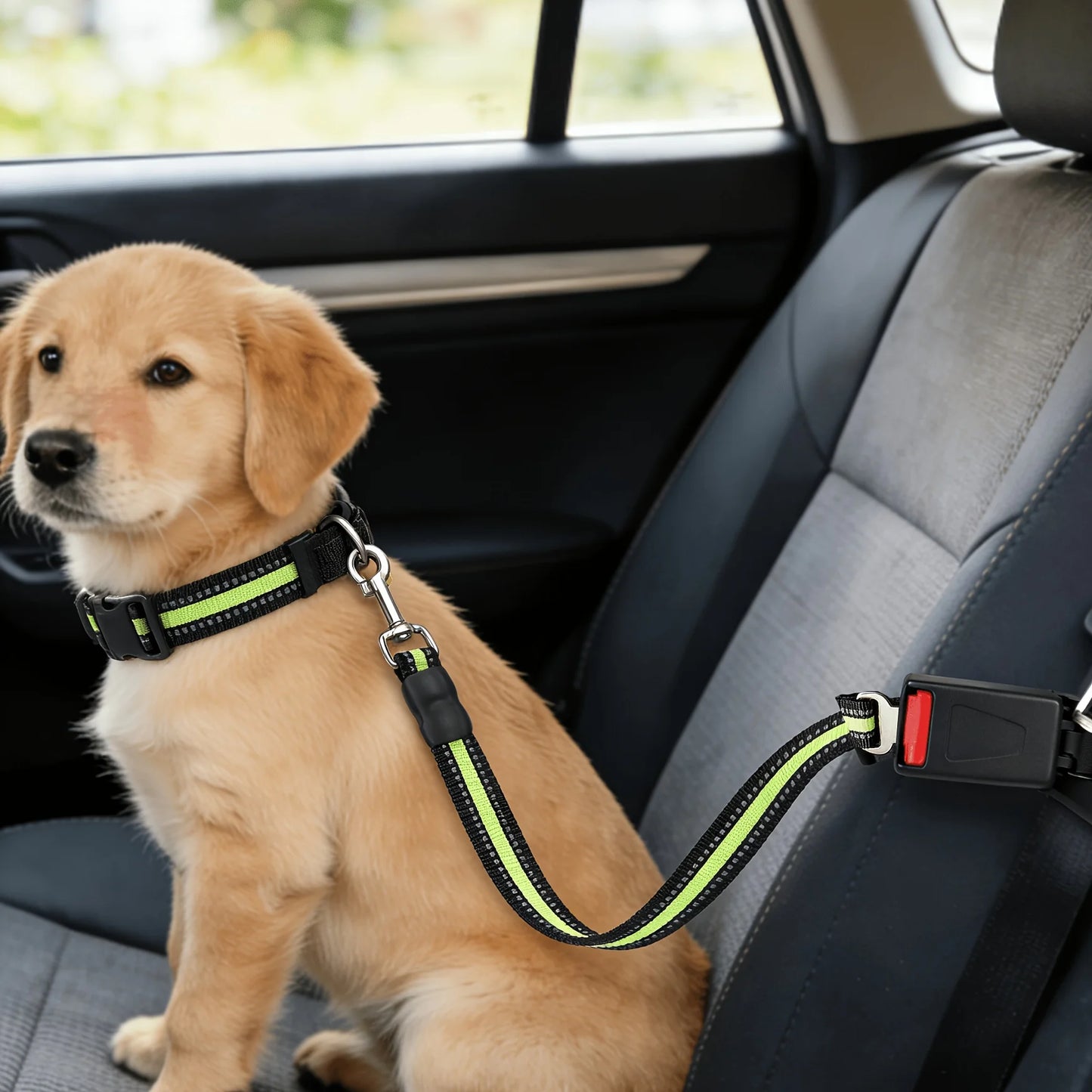 Pets Car Seat Belt, Attaches To Harness & Collar, Adjustable Travel Restraint Fits Small - Large Pups for Safety & Comfort