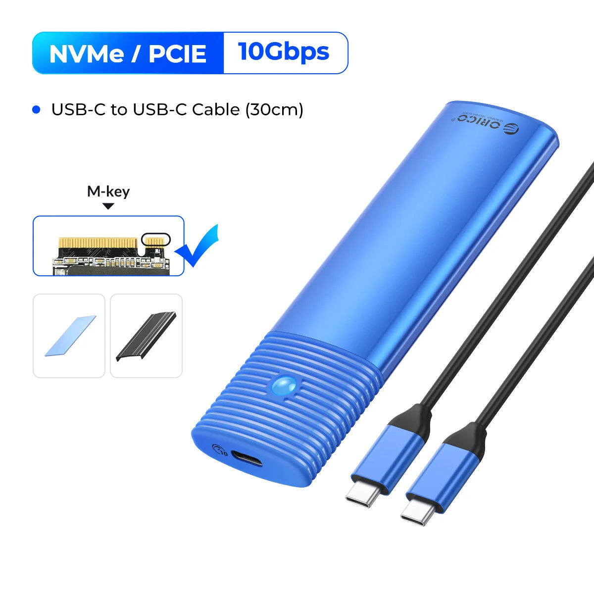 ORICO M2 NVMe SSD Enclosure 10Gbps PCIe M.2 NVMe SATA SSD Case Portable USB C 3.2Gen2 Tool Free External Adapter with Metal Heat