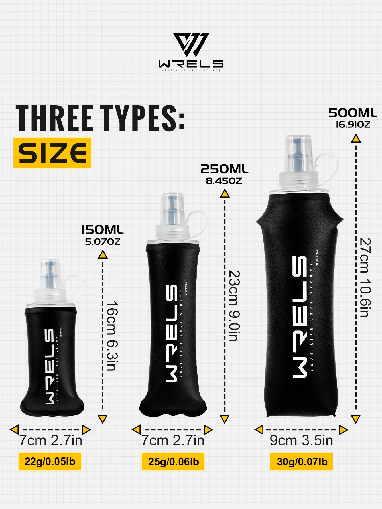 WRELS Sports Water Bottle Large Capacity Motivational Portable Water bottle Outdoor Sport Fitness BPA Free Folding Water Bottle