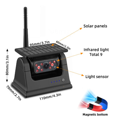 WiFi Wireless  Solar Backup Camera Magnetic BaseAI Blind Spot Alarm Backup for IPhone Android Bus Van Truck RV Front Rear View