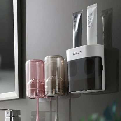 Wall Mounted Toothpaste Squeezer Automatic Toothpaste Dispenser Magnetic Toothbrush Holder Toothpaste Rack Bathroom Accessories