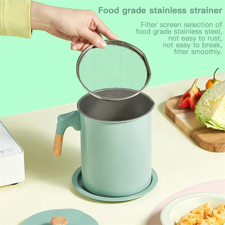 LMETJMA Bacon Grease Container with Strainer 1.4L Stainless Steel Oil Filter Pot Cooking Oil Storage Pot with Strainer JT403