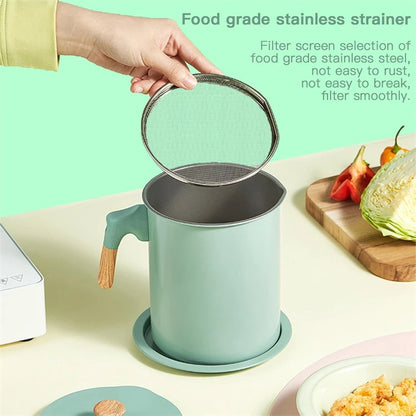 LMETJMA Bacon Grease Container with Strainer 1.4L Stainless Steel Oil Filter Pot Cooking Oil Storage Pot with Strainer JT403