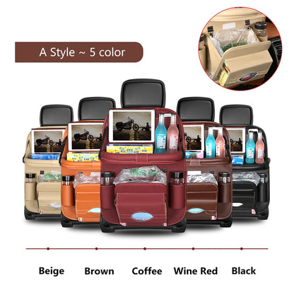 Car Seat Back Organizer with Foldable Table Tray Multi-functional Storage Organizer Pockets Kick Mats Seat Interior Accessories