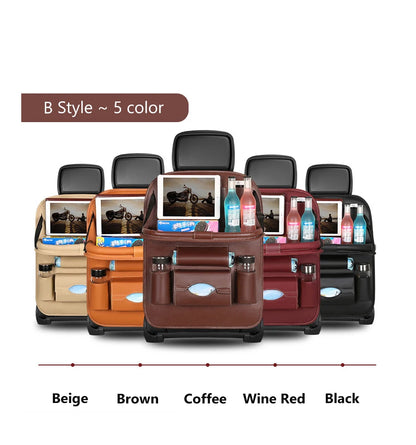 Car Seat Back Organizer with Foldable Table Tray Multi-functional Storage Organizer Pockets Kick Mats Seat Interior Accessories
