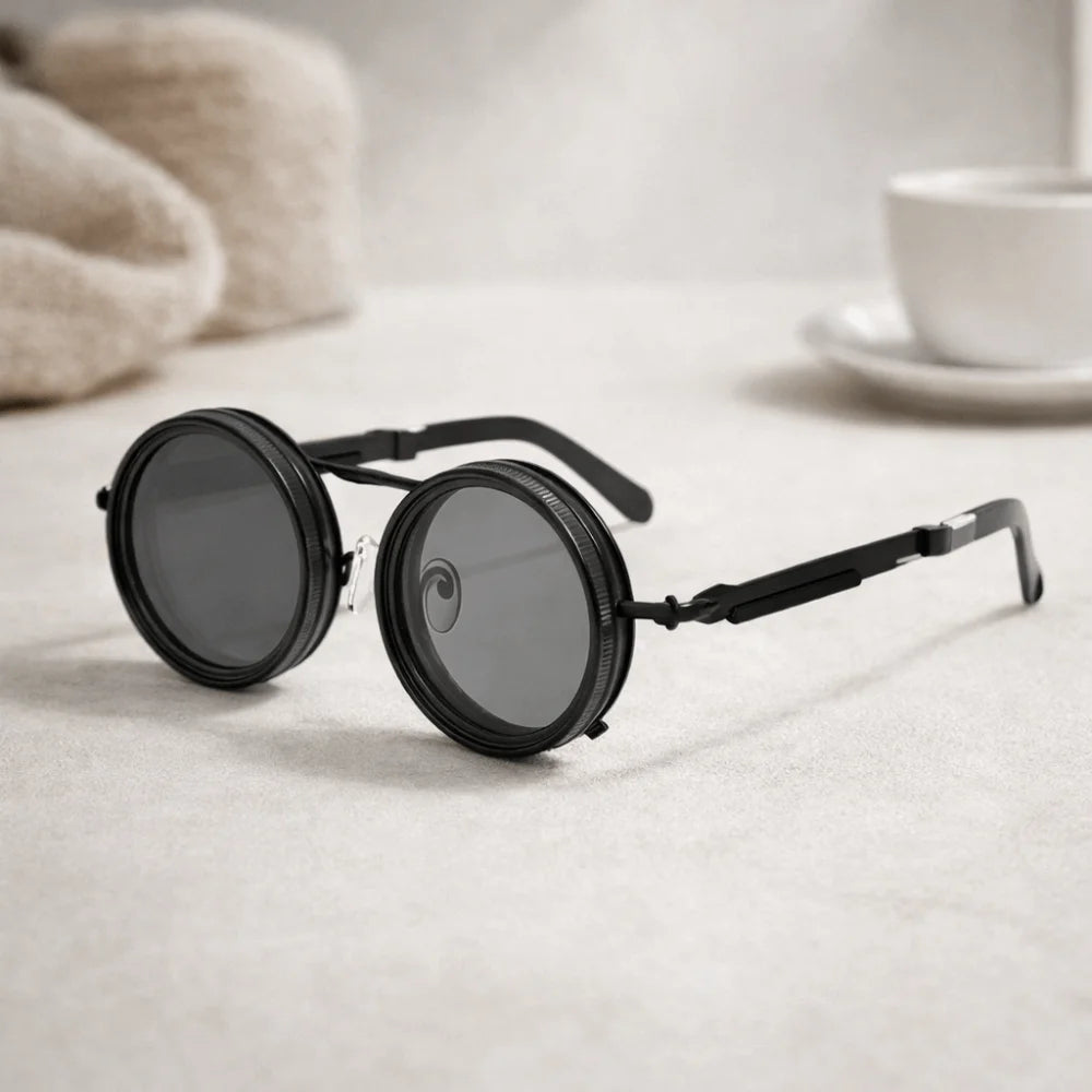 Round Frame Fishing Sunglasses Anti UV Protection Manual Rotating Adjustable Dimming Glasses TAC Metal ND Filter Sunglasses